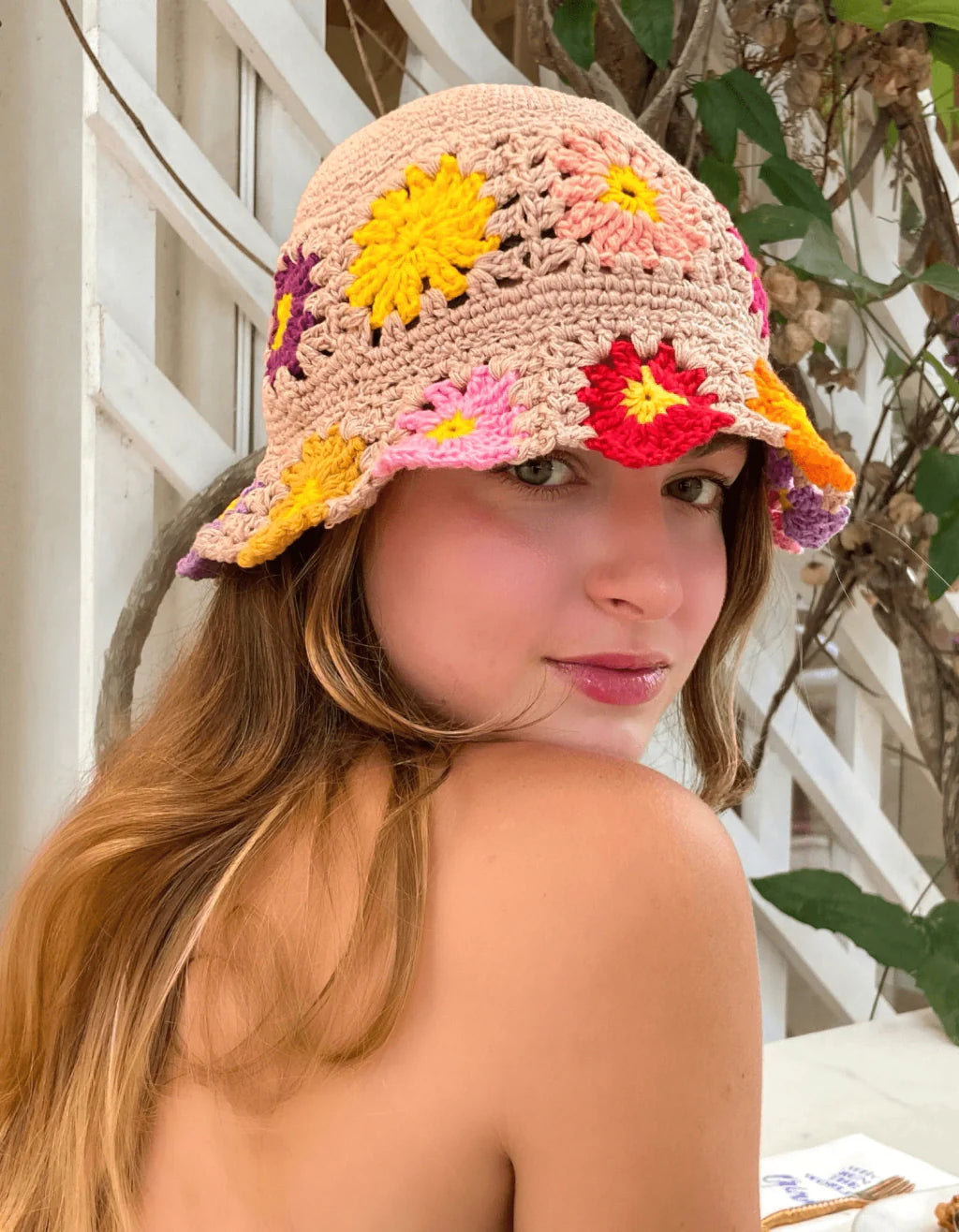 Bucket Crochê Flores